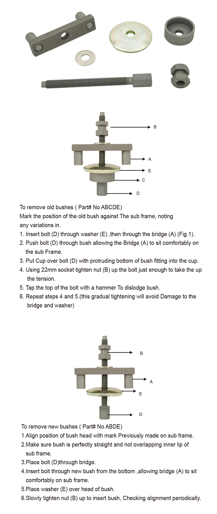 REAR SUB FRAME BUSH INSTALLATION / REMOVAL KIT