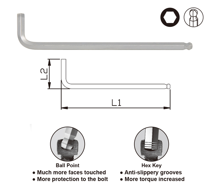 ANTI-SLIP EXTRA LONG ARM  BALL POINT HEX KEY