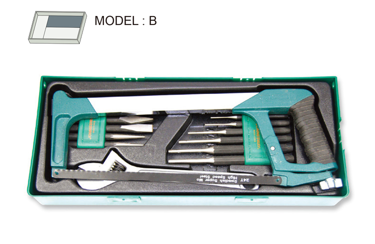 15PCS HACKSAW,CHISEL,PUNCH AND ADJUSTABLE WRENCH SET
