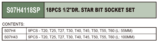 JONNESWAY Worldwide Website - 18PCS 1/2"DR. STAR BIT SOCKET SET
