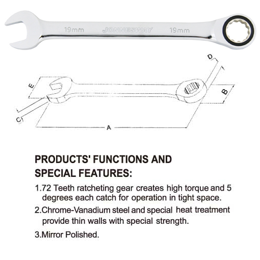72 TEETH RATCHETING COMBINATION WRENCH