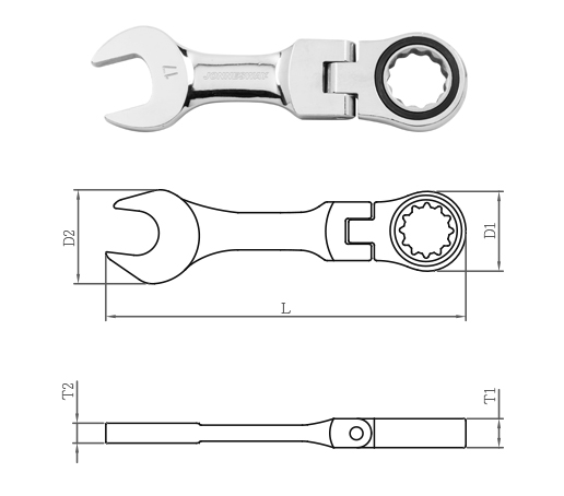 FLEXIBLE 72 TEETH STUBBY RATCHETING COMBINATION WRENCH