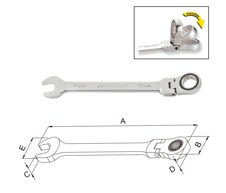 72 TEETH FLEXIBLE RATCHETING COMBINATION WRENCH