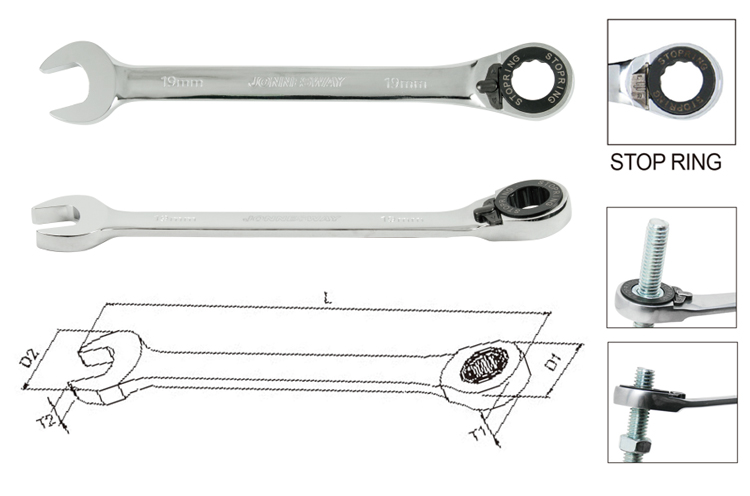 72 TEETH REVERSIBLE RATCHETING COMBINATION WRENCH(W/ STOP RING)